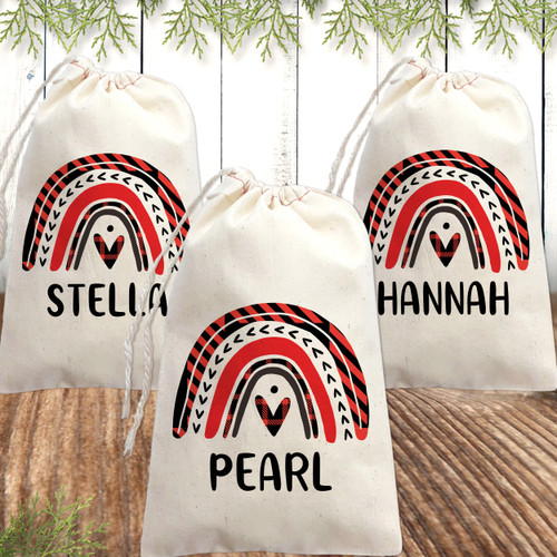 Personalized Gift Bag: Red and Black Buffalo Check Plaid - Holiday Rainbow for Christmas or Winter Party Favors Personalized Gift Bag: Red and Black Buffalo Check Plaid - Holiday Rainbow for Christmas or Winter Party Favors