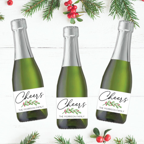 Making Spirits Bright Custom Mini Champagne Bottle Labels - Personalized Mini Champagne Stickers for Christmas - Adult Holiday Party Supplies