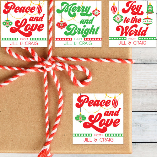 Retro Christmas Personalized Gift Labels - Custom Christmas Gift Sticker Set - Pre-Printed To and From Holiday Gift Wrap Labels - Vintage Holiday Designs