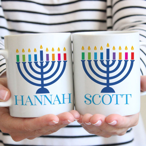 Hanukkah Menorah Personalized Mugs - Custom Hanukkah Home Decor