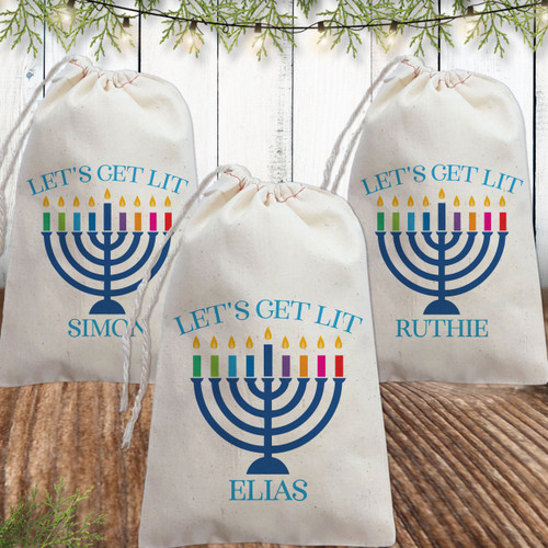 Let's Get Lit Custom Hanukkah Gift Bags - Personalized Hanukkah Favor Bags