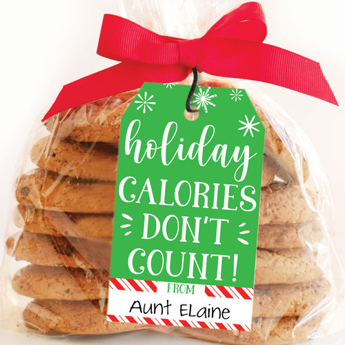 Holiday Calories Don't Count Funny Printable Christmas Cookie Tags (Instant Download) - Digital PDF File to Print at Home - Christmas Candy Goodie Bag Tags - Christmas Treat Favor Tags -  Gift Wrap Labels - Baked Goods Hang Tags