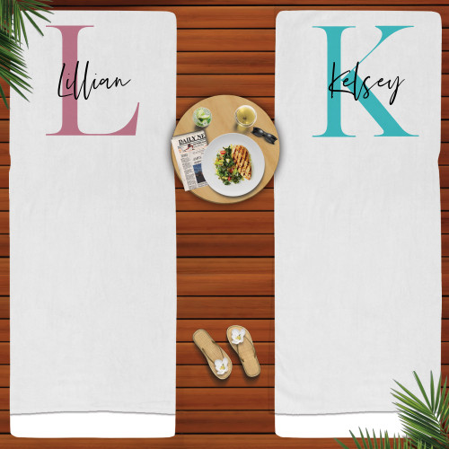 Modern Monogram Personalized Beach Towels - Custom Initial Pool Towels for Women - Monogrammed Terry Cloth Towels