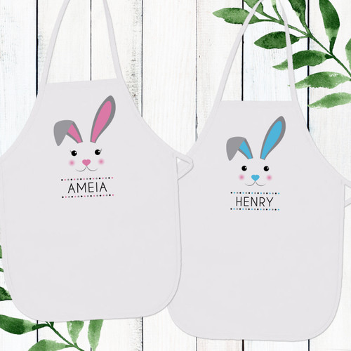 Mod Bunny Personalized Kids Apron - Bunny Ear Easter Aprons for Children - Custom Baking Apron for Kids