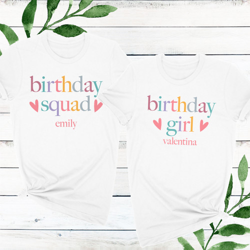 Pastel Birthday Girl Shirt - Personalized Girls Birthday Outfit - Muted Earth Tones - Pink, Purple, Gold, Mint Green - Custom Birthday Squad Tees for Girls Boho Rainbow Birthday Party Favors