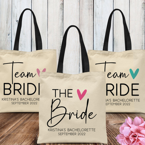 Team Bride Black Canvas Tote Bag | My Wedding Favors MWF