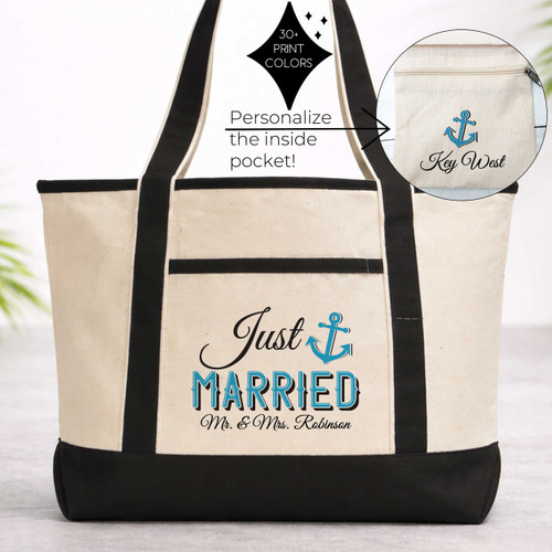 Just Married Nautical Beach Tote Bag