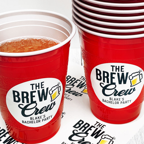Brew Crew Stickers - Beer Birthday Party Favor Labels - Adult Party Favor Stickers - Waterproof Labels for Cups - Adult Party Supplies - Bachelor Party Decorations
