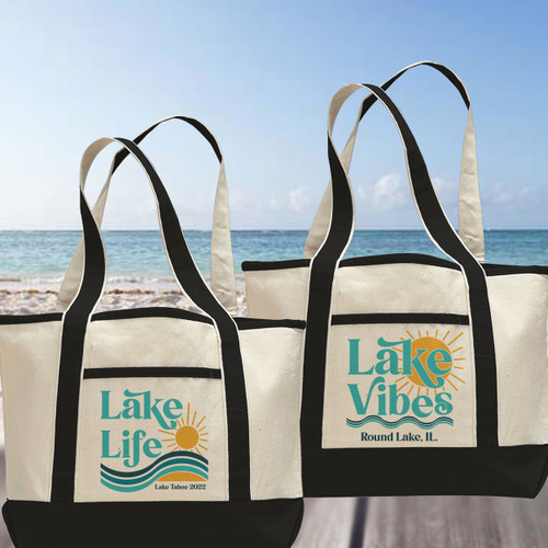 Personalized Canvas Tote Bags for Women w/Name & Text 9 Design - Customized  Beach Totes Bag Girl Gift - Custom Summer Accessories Vacation Travel