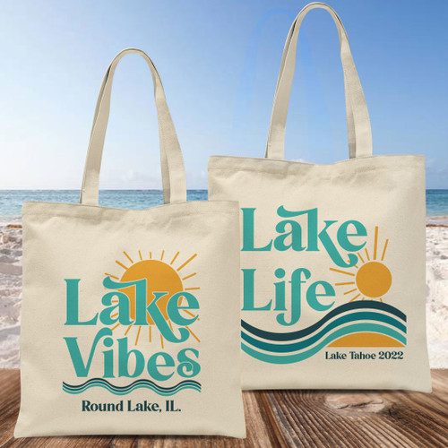 Lake Bachelorette Party Custom Tote Bags - Personalized Lake Life Tote Bags - Lake Girls Trip Gifts - Custom Lake Vibes Bags - Personalized Lake Theme Gifts - Custom Printed Canvas Tote Bags