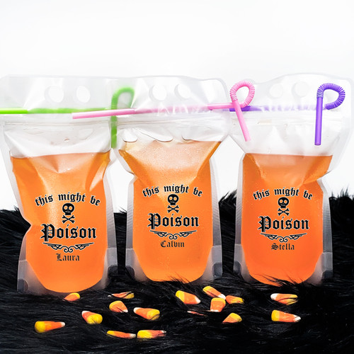 This Might Be Poison Personalized Halloween Drink Pouches - Halloween Party Supplies for Adults - Halloween Party Cups - Wine Pouches