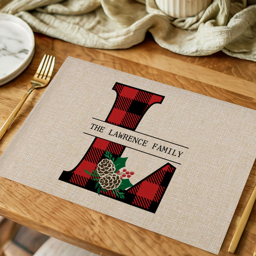 Plaid Pinecone Monogram Placemats