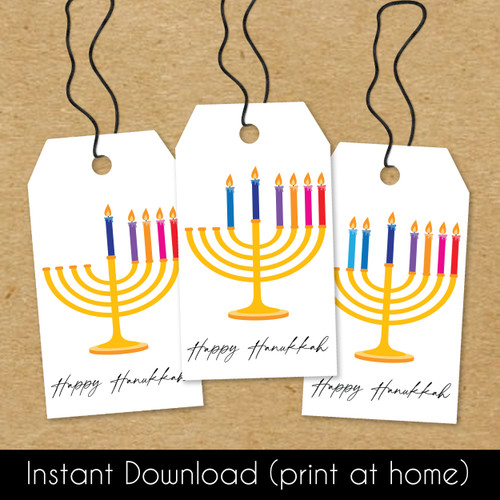 Printable Hanukkah Tags - Hanukkah Menorah Gift Wrap Tags - Printable Hanukkah Gift Labels for the 8 Nights of Hanukkah -  Eight Days of Hanukkah Gift Tags to Print at Home