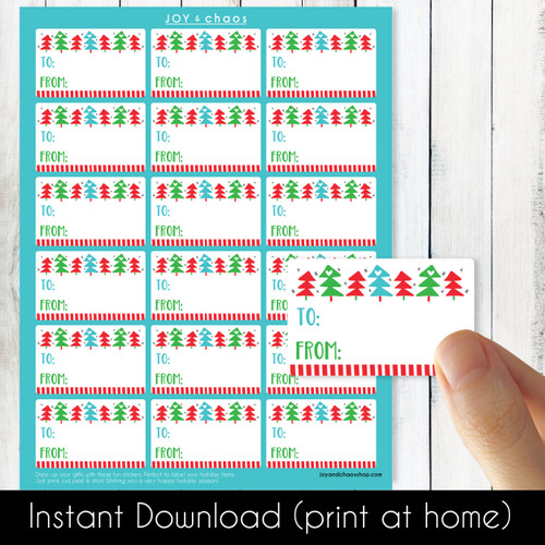 Mod Trees Printable Christmas Gift Labels (Instant Download)