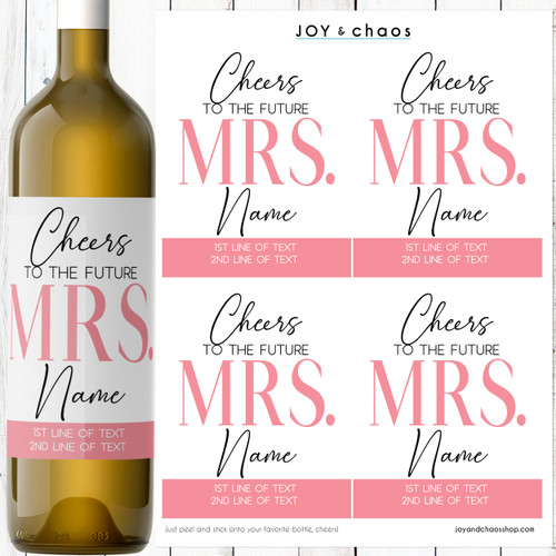 Personalized Bachelorette Wine Labels - Custom Wine Bottle Stickers for Bridal Shower - Cheers to the Future. Mrs Waterproof Wine Decals