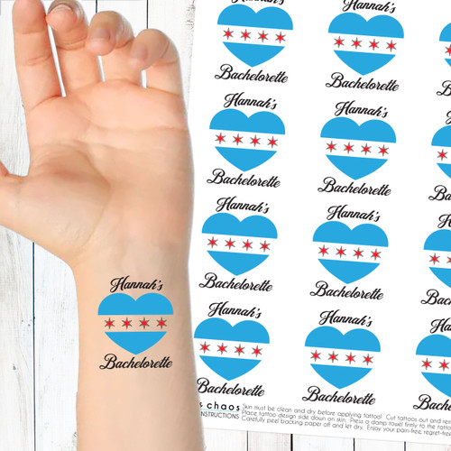 Chicago Flag Tattoos - Custom Chicago Bachelorette Tattoos - Chicago Birthday Party Temporary Tattoos - Personalized Chicago Party Favors