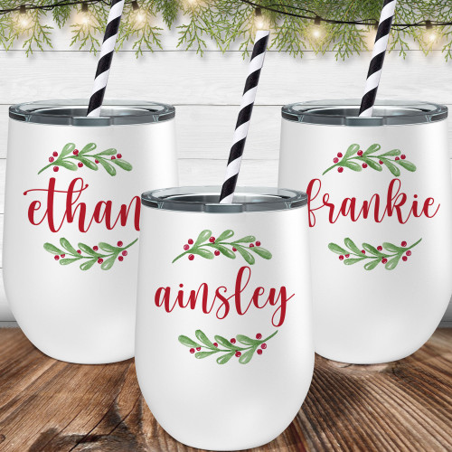 Watercolor Holly Wine Tumblers