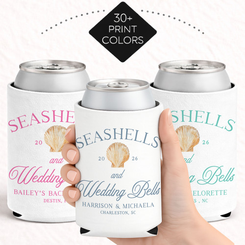 Seashells & Wedding Bells Can Coolers