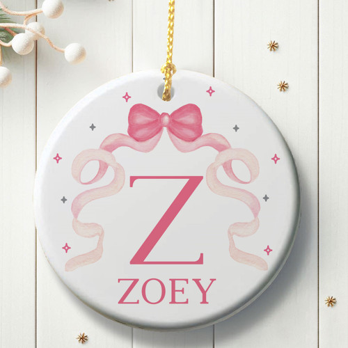 Pink Bow Monogrammed Ornament