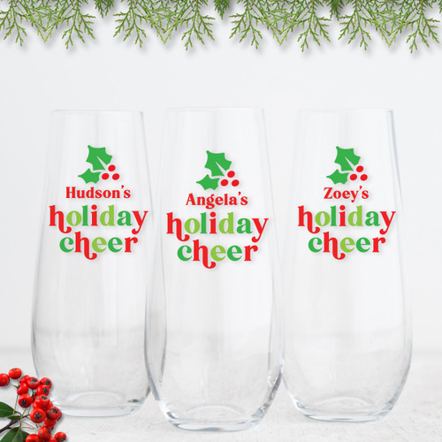 Holiday Cheer Holly Champagne Flute