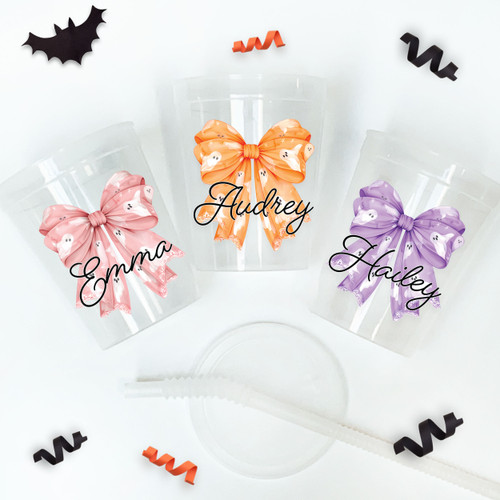 Ghosty Bows Halloween 16oz Clear Cups
