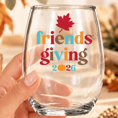 Retro Friendsgiving Shatterproof Wine Glass