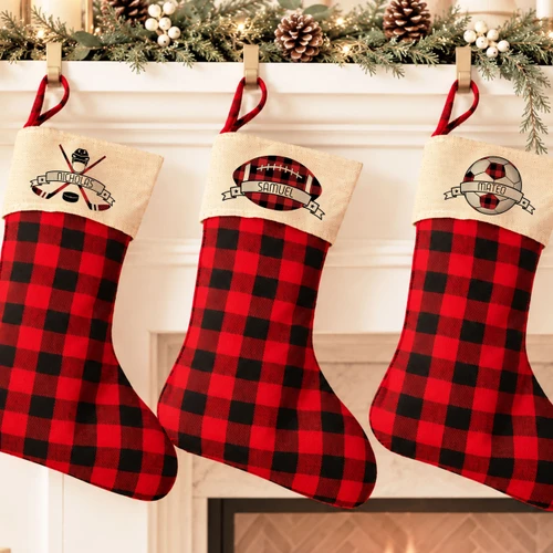 Sports Plaid Christmas Stocking