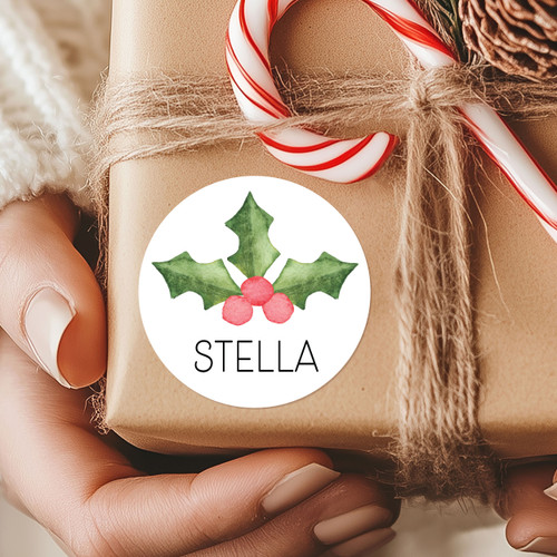 Holly Christmas Name Labels