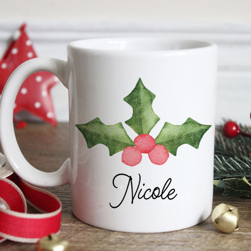 Holly Name Christmas Mug