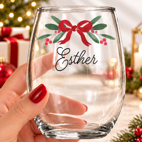 Merry Little Bow Wine Glass
