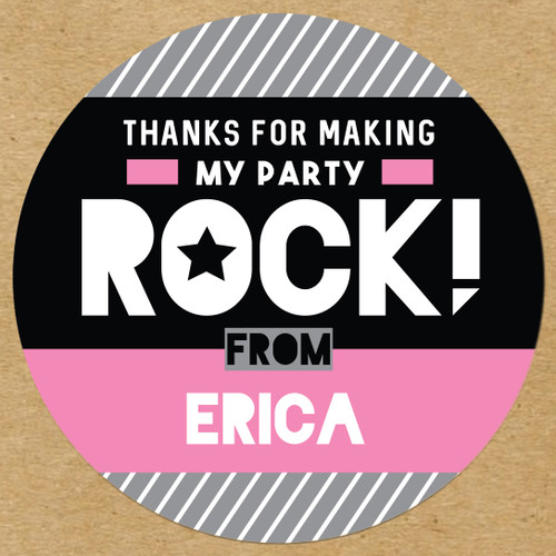 Girls Pink Rockstar Custom Party Favor Stickers- Kids Music Birthday Party Favor Labels - Personalized Thank You Stickers - Rock and Roll Birthday Party Supplies