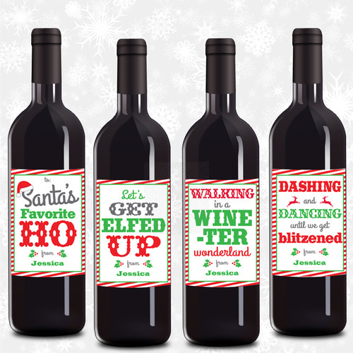 Personalized christmas wine bottle labels