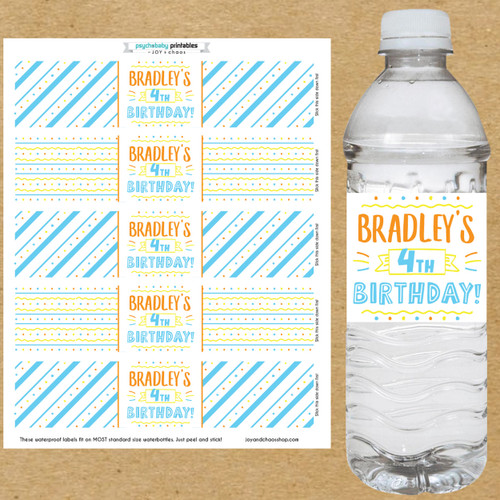 Party Time Personalized Birthday Water Bottle Labels