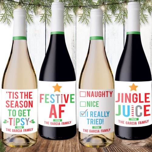 Festive AF Personalized Christmas Wine Labels