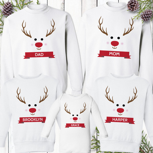 Personalized Red-Nosed Reindeer Family Sweatshirts