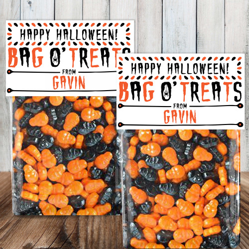 Personalized Halloween Mini Treat Bag Toppers - Kids Halloween Favor Bag Kit: Classic Happy Halloween Bag O' Treats