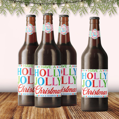 Personalized Holly Jolly Christmas Beer Labels