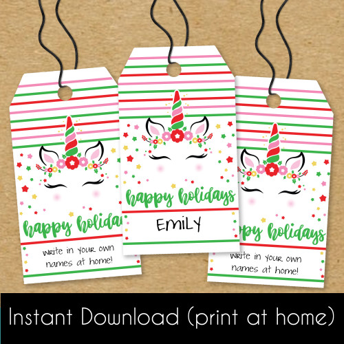 printable magical holiday unicorn gift tags instant download