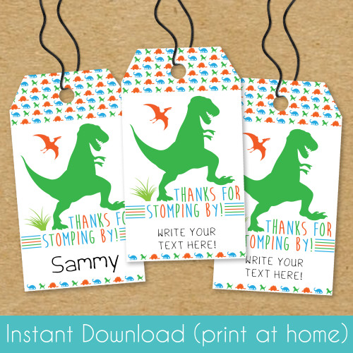 Dinosaur Birthday Printable Favor Tags - Digital File to Print at Home - Instant Download PDF Favor Labels - Printable T Rex Dino Party Favor Hang Tags - Thank You Birthday Favor Tags 