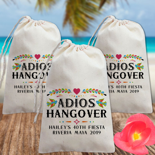 Custom Canvas Favor Bags: Adios Hangover Recovery Kit