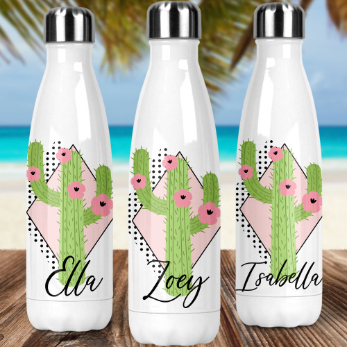 Personalized Modern Tropical Stainless Steel Water Bottle: Cactus