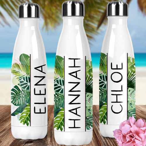 Personalized Tropical Leaves Stainless Steel Water Bottle