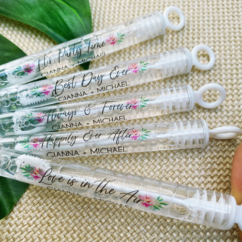 Custom Pink Peony Wedding Bubble Favor Labels for Floral Wedding 