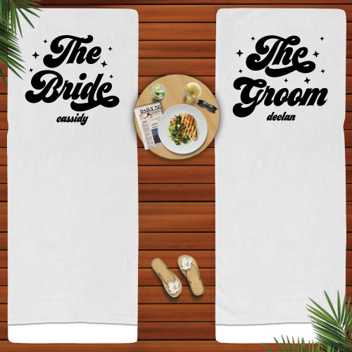 Retro Bride & Groom Beach Towels - Personalized Honeymoon Gifts - Custom Beach Towels for Newlyweds - Custom Wedding Gifts for The Couple