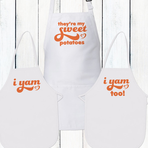 They're My Sweet Potatoes + I Yam Personalized Aprons for Mommy and Me 