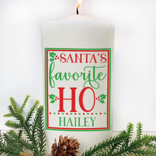 Santa's Favorite Ho Personalized Christmas Candle with Name - Funny Holiday Gifts for Women - Custom Candle 