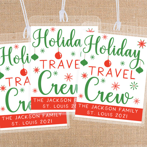 Personalized Holiday Travel Crew Bulk Bag Tags for Christmas Vacations - Custom Luggage Tags for Holiday Trip