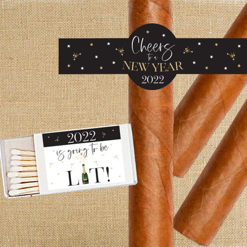 New Years Eve 2022 Cigar Band Labels  - Cheers to a New Year Elegant Cigar Labels and Classy New Years Party Favors for Adults - Custom Matchbox Stickers