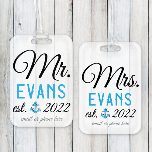 Mr. and Mrs. Luggage Tags - Personalized Nautical Wedding Luggage Tags for Bride and Groom - Boat Wedding Luggage Tags - Cruise Ship Honeymoon Luggage Tags