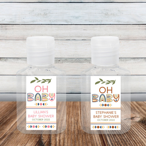 Boho Earth Baby Shower Hand Sanitizer Labels - Customized Stickers for Party Favor Hand Sanitizer Travel Size Bottles